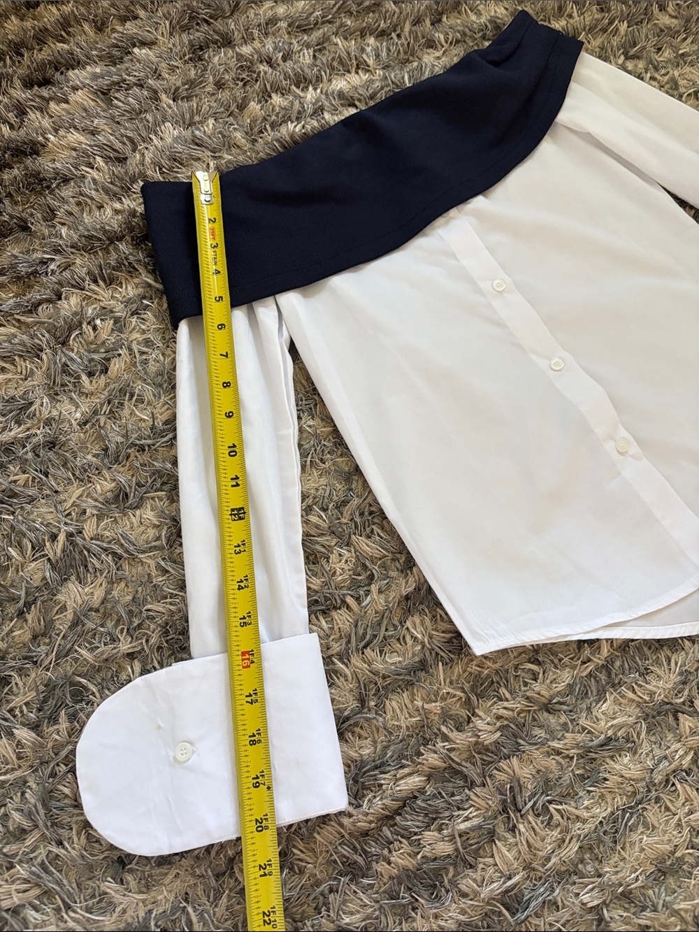 NWOT Asymmetrical Cold Shoulder Top & Button Front Midi Skirt Set Navy White S - Picture 7 of 16